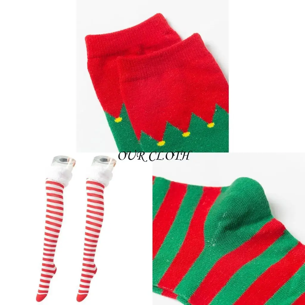 

Фестиваль рождественский эльф ботинок полосатые хитрые чулки для женских праздничных косплей костюм на колене длинные носки y1ac