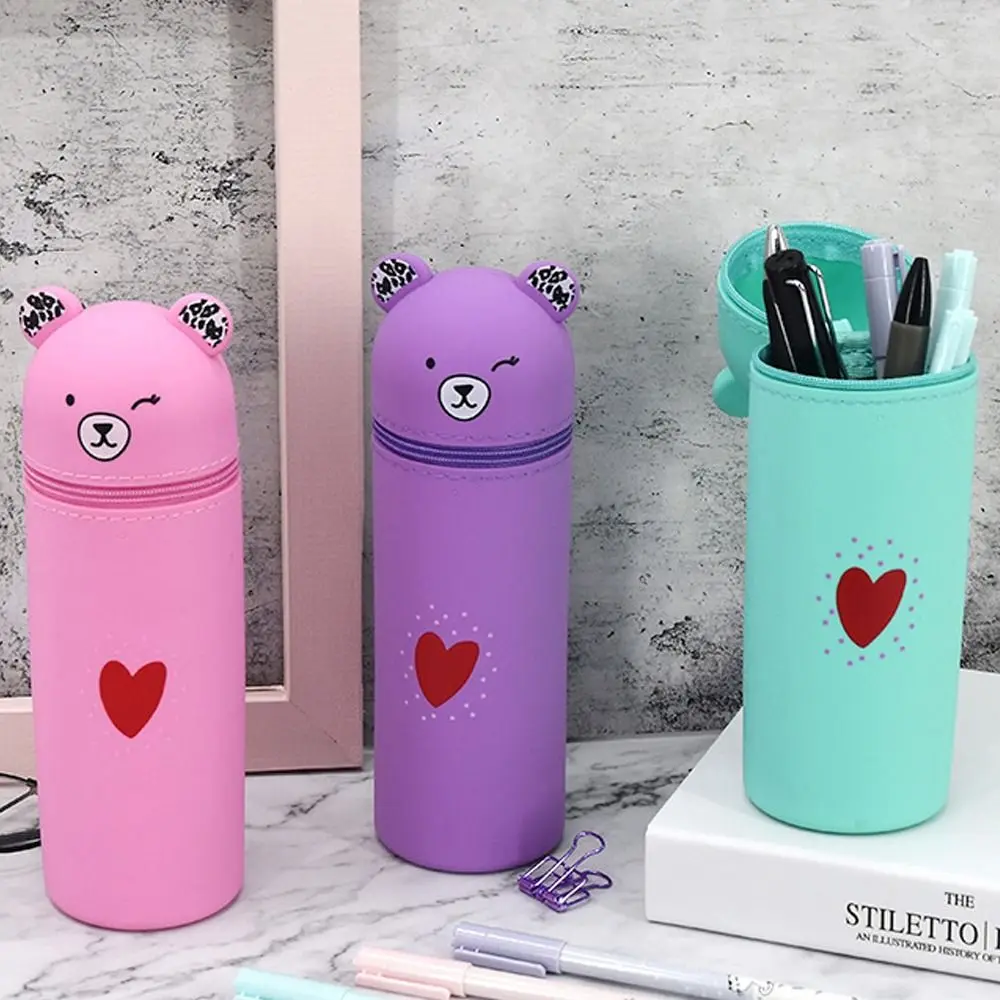 Kotak pensil lucu, perlengkapan sekolah murid, tas penyimpanan silikon kreatif, Organizer Meja kapasitas besar portabel kualitas tinggi