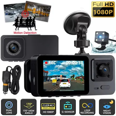차량용 블랙박스 카메라, 3 채널 대시 캠, 자동차 DVR, 1080P 비디오 녹음기, 후방 카메라, 자동차 액세서리