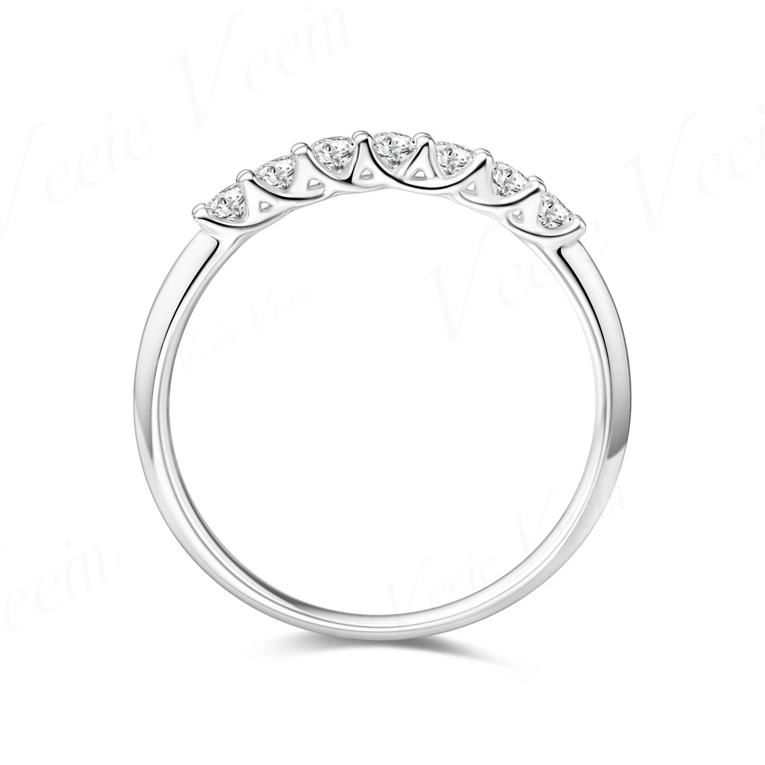 Veeie Veein Jewelry 0.2ct Round Luxury Diamond Guard Band Ring For Women Solid 18k White Gold Matching Ring Customizable