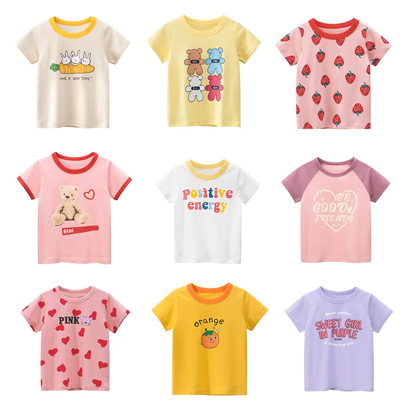 2024 Summer Children Short Sleeve T-shirts For Girl Printed Bear Baby Girl Top 2-8 Years Baby Girl T Shirts Toddler Girl Clothes