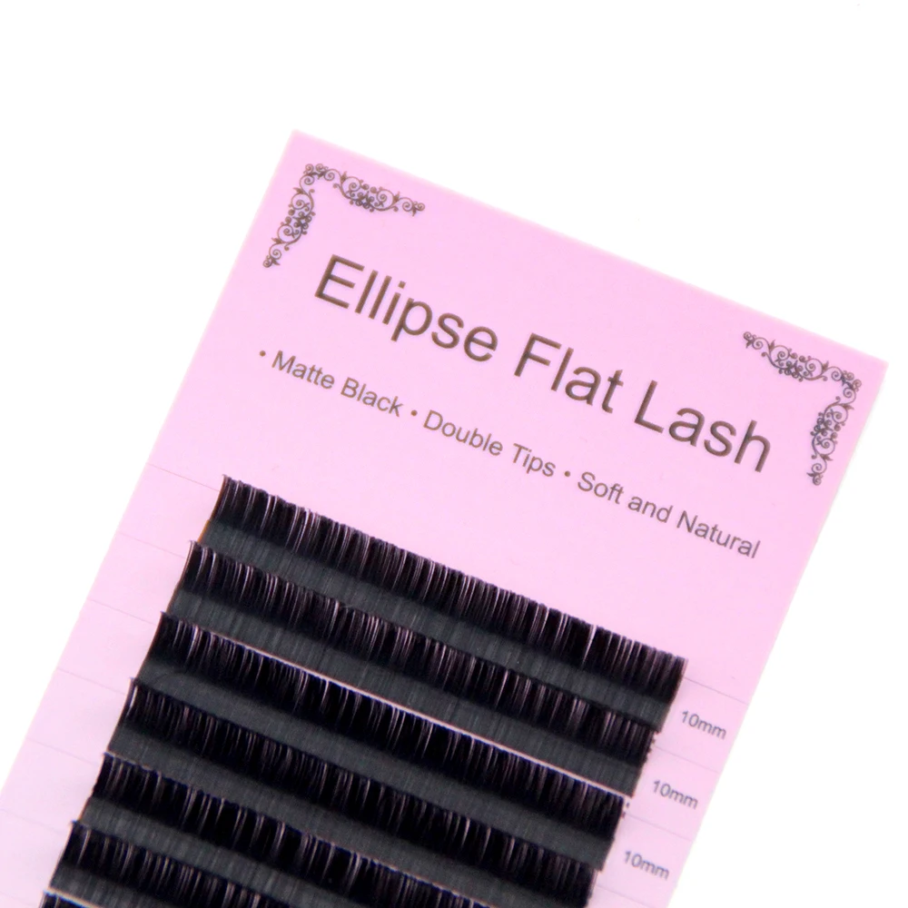 HOLLYLASH Ellipse Flat Lashes Extension Double Tips Professionals 8~15mm Split-tips Ellipse Eyelash Faux Mink Nature C D DD Curl