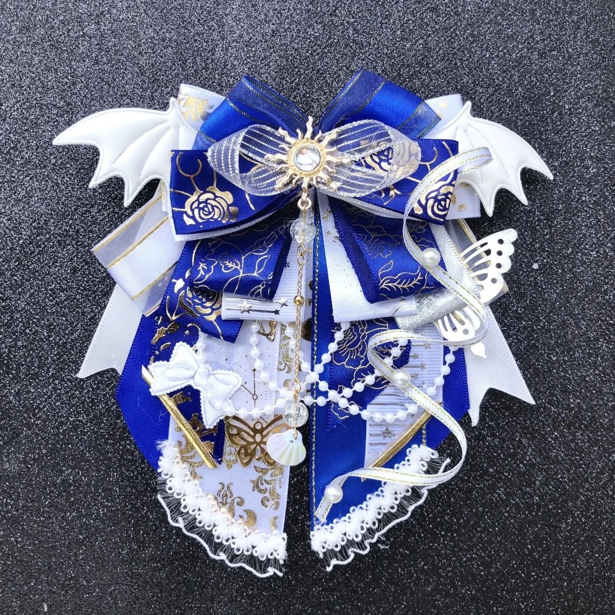 Fashion Girl Lolita Bow tie Luxury Rhinestone Brooch Anime Support Stick Cosplay Shirt Dress Collar Flower Handmade Accessories