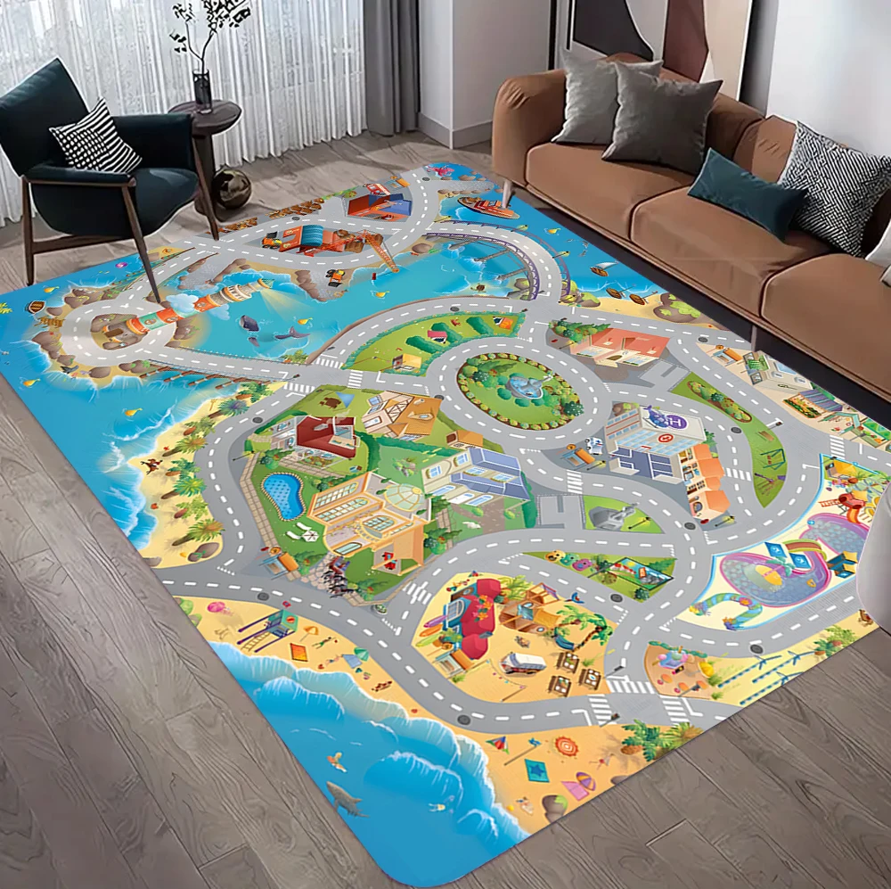 Auto-Spielmatte, Straßen-Spielmatte, Kinder-Spielmatte, Spielzimmer-Spielzeug-Automatte, Kinder-Teppich, Stadtkarte für Schlafzimmer, Klassenzimmer, Heimdekoration