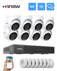H.View 800万画素 ドーム型防犯カメラ 4台セット 暗視フルカラー 4K POE給電カメラ 8ch H.265 4Kレコーダー 8台まで増設可 音声録画 AI検知機能 IP67防水防塵 WDR技術 24/7フルカラー 遠隔監視可能 poe防犯カメラ poe監視カメラ 屋内/屋外 プラグアンドプレイ 操作簡単 日本語取扱説明書付き