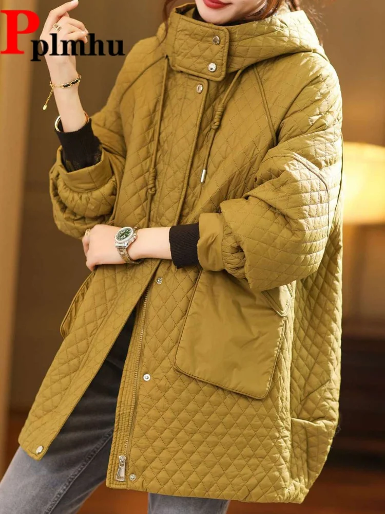 

Куртки оверсайз с капюшоном на молнии, пальто, корейская мода, женские повседневные мешковатые теплые Chaquetas со свободными карманами, Jaquetas средней длины