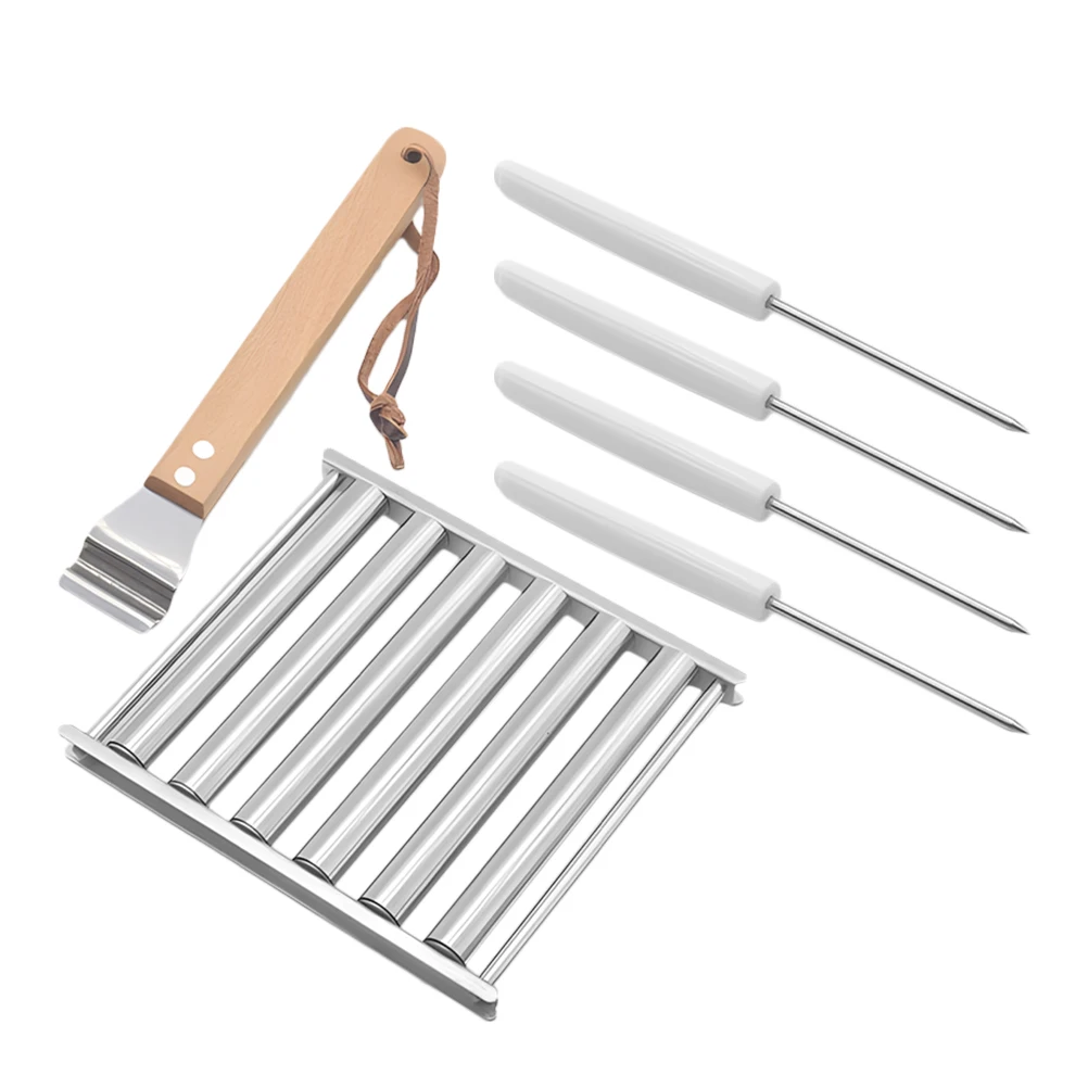 

Stainless Steel BBQ Rack Hot Dog Sausage Grill Set Rolling Design Camping Metal Accessories