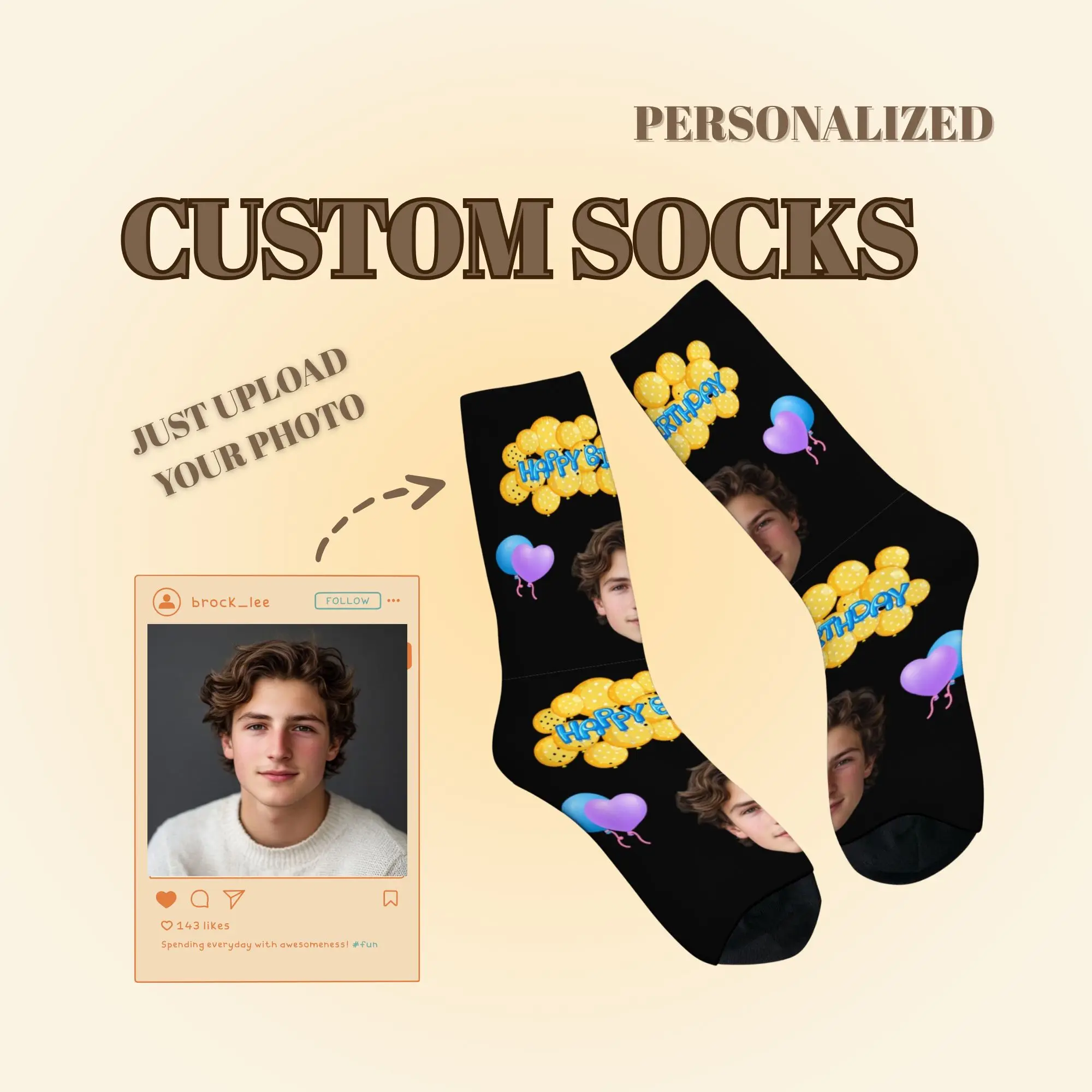 Colorful Balloon Photo Print Socks Custom Personalized Photo Soft Warm Breathable Socks Unique Birthday Gifts for Friends
