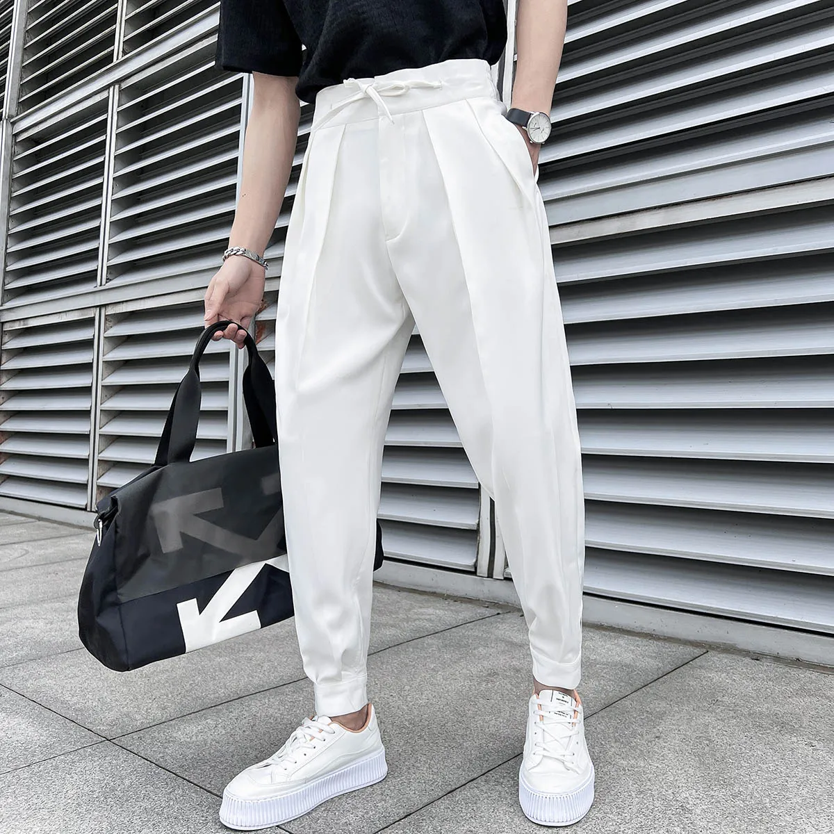 2024 Summer Elastic Waist Drape Suit Pants Men Business Office Casual Pants Male Fashion Loose Social Party Formal Trousers