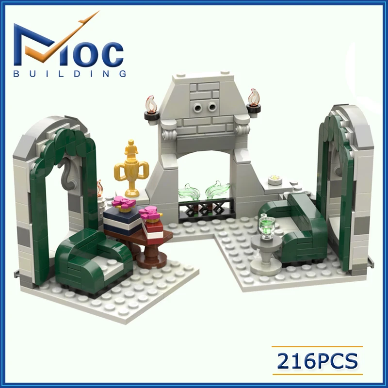 MOC Building Blocks Classic Movie Series Castle Scene Model Green Common Room DIY Assemble Bricks Creative Toys Xmas Gifts