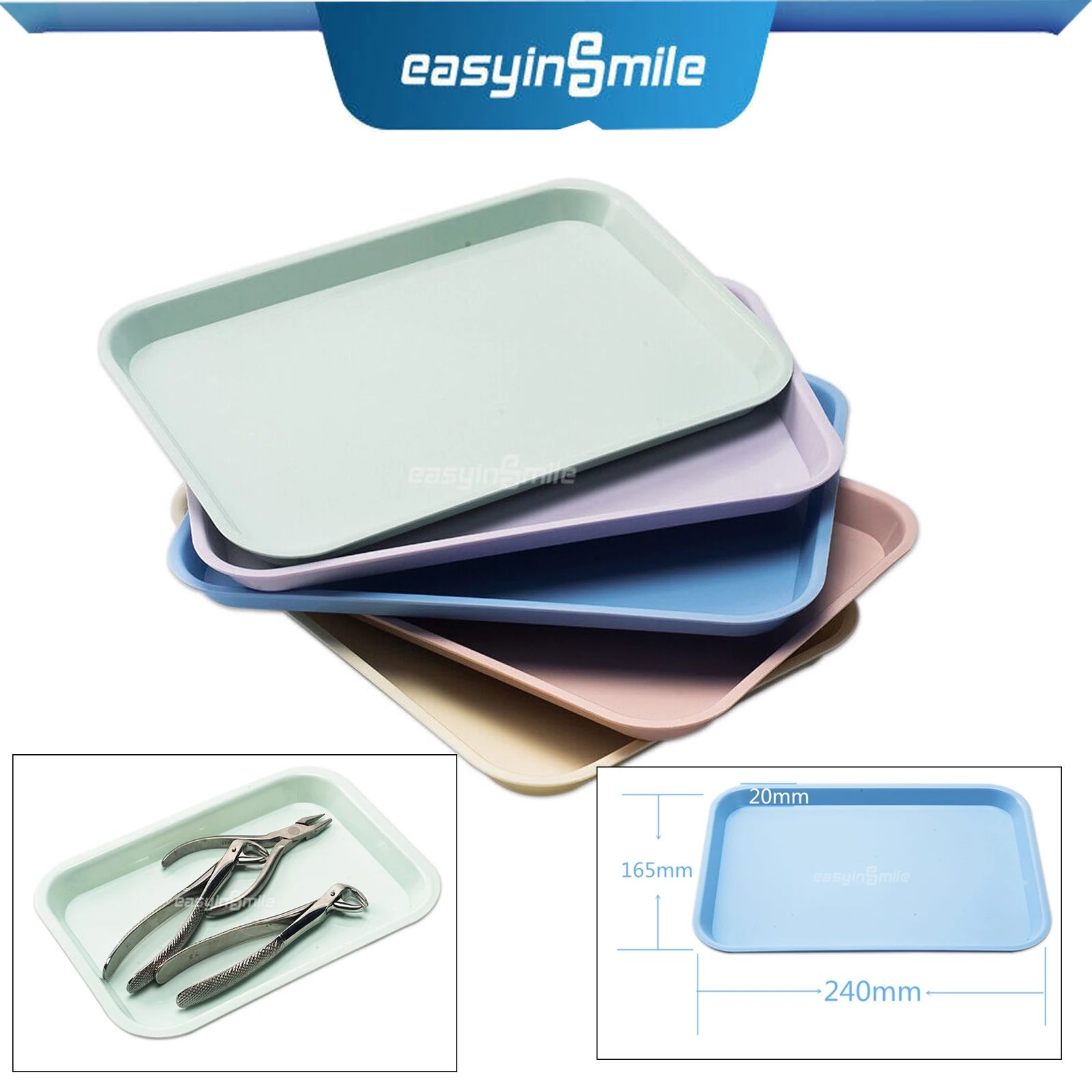 Dental Instrument Flat Tray Plastic Autoclaved Dentistry Tools Dentist Use Mini Size 240*165*22