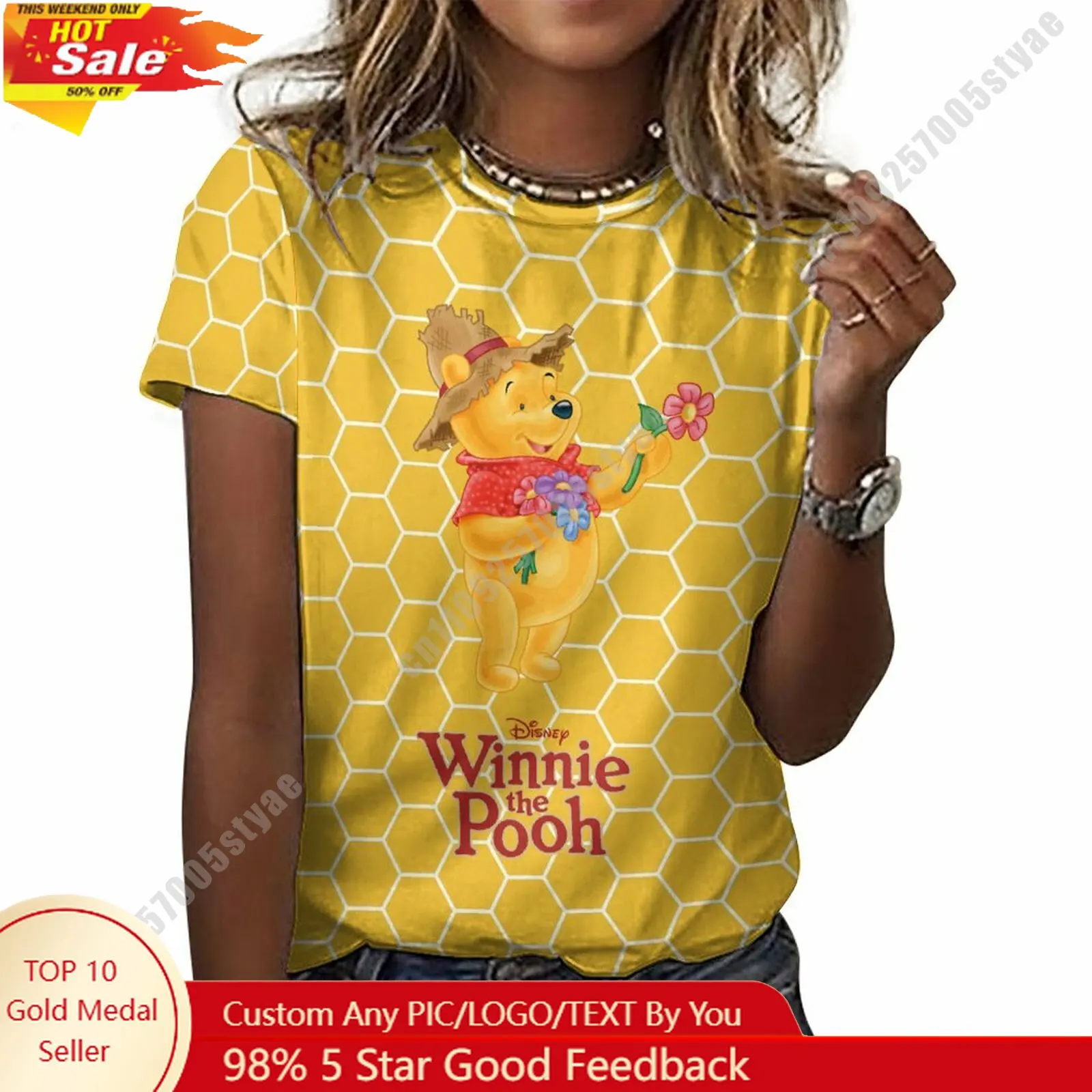 

Winnie The Pooh T Shirt Disney Cartoon Custom Your Own Cotton Tee Personalized Photo Text Casual Street Style Short Sleeved Top