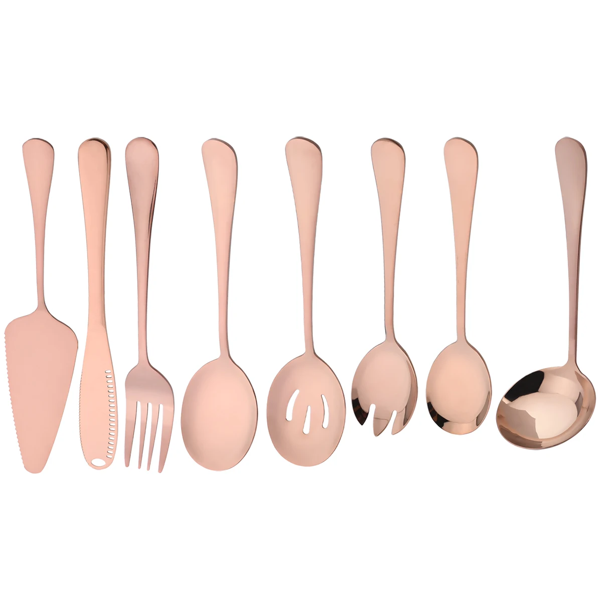 8Pcs Rose Dinnerware Set Stainless Steel Butter Knife Cake Spatula Cutlery Service Soup Spoon Colander Spoon Salad Fork Flatware