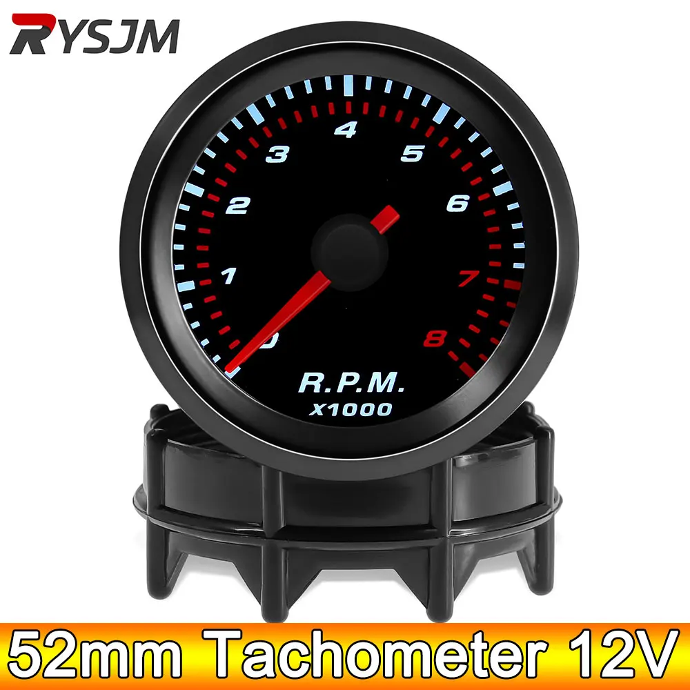 AD 2“ 52mm Tachometer Rauchglas Auto Tacho Meter Weiße LED 0-8000 U/min Meter Benzin Auto Gauge 1-8 Zylinder Zubehör