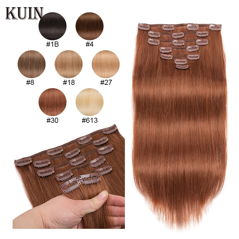 Clipe sem costura na extensão do cabelo para mulheres, cabelo humano, reto, Remy brasileiro, cabeça cheia, clipes de cabelo natural, 12-26 em, 7