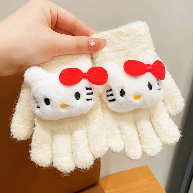 Children's Gloves Autumn Winter Warm for Girls Ages 3-8 Sanrio Cartoon Fleece Lined Fingered Gloves