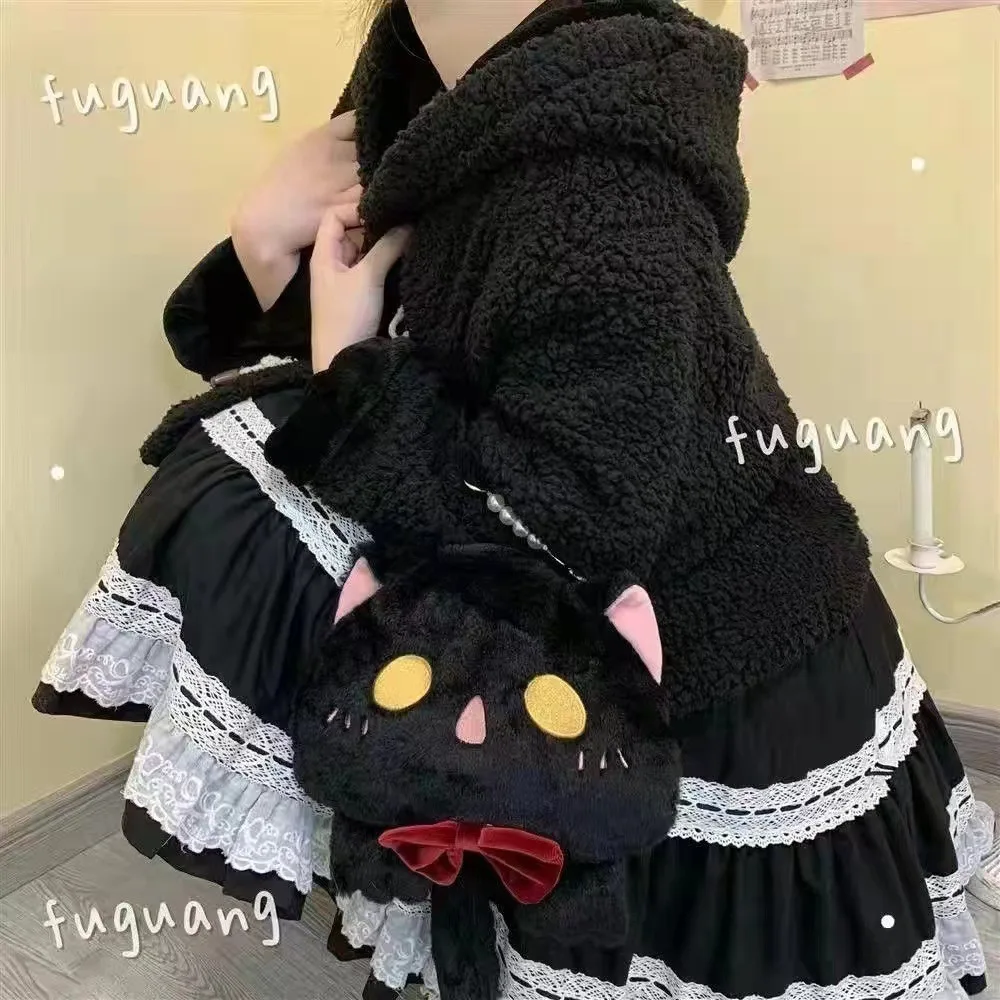 Women Cute Cat Shoulder Bag 2022 Girl Lolita Plush Doll Bag Lady Cartoon Handbag