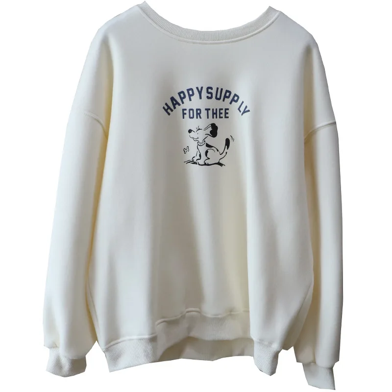 Sweat à capuche ample doublé de Fce pour femmes, collège coréen, rond, lettre Ne, imprimé chien de dessin animé, nouvelle collection hiver Ar...