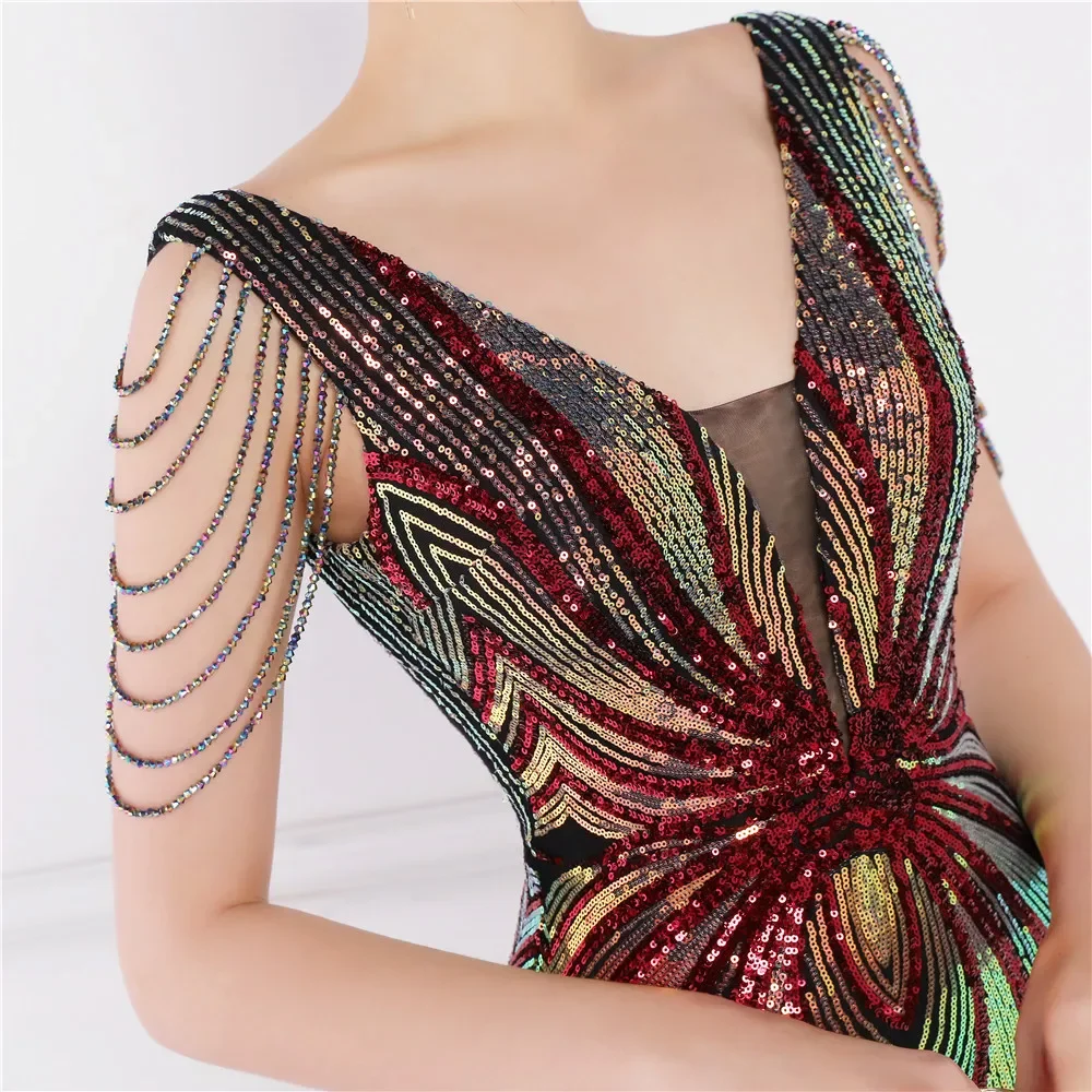 2022 New Fashion Maxi Bead Dresses Sexy V-neck Sling Sleeveless Elegant Party Women Evening Dresses