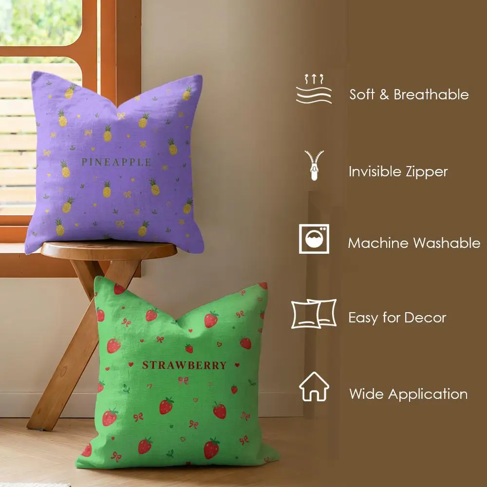 Lemon Grapes Bow Ins Cushion Cover Natural Linen Organic Fabric Double-Sided Printing Breathable Perfect Gift For Decor
