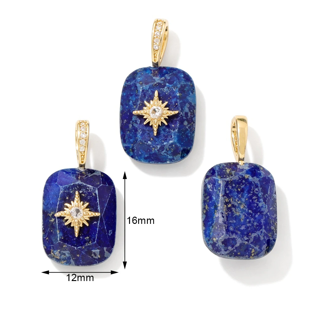 1PC Healing Crystal Natural Gemstone Pendant 12x16mm Faceted Rectangle With Rhinestone Starburst Charms Pendants for DIY Jewelry