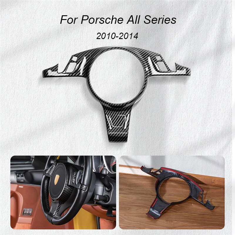 Fit For Porsche Macan Cayenne Panamera 718 Taycan Carbon Fiber Texture Steering Wheel Frame Cover Interior Decoration ﻿ ﻿
