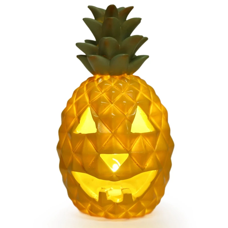 Lanterne d'ananas en résine avec lumière intérieure, lumière jaune, décoration d'Halloween