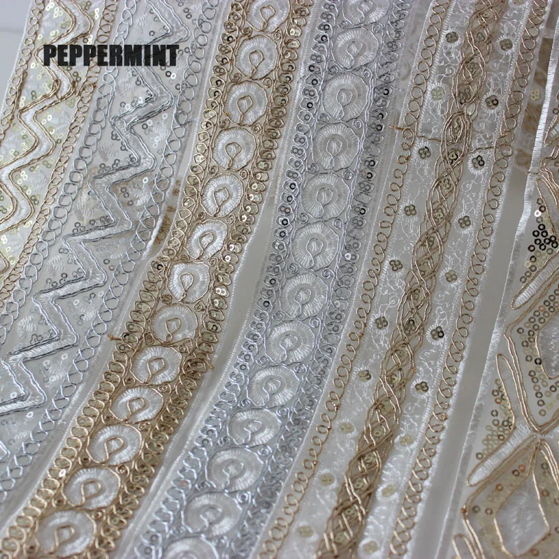 1yard 5cm Golden Silver Trim Wedding Sequins Tape Embroidered Webbing Handmade Sewing Mesh Ribbons Clothing Decorative Lace Trim