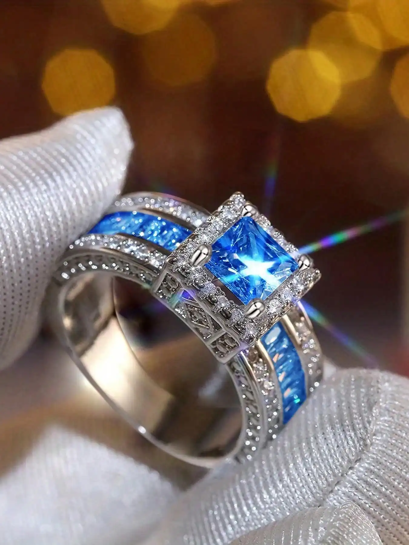 

S925 European and American Fashion Inlaid Super Shiny Princess-Cut Zircon Silver Ring New Year's Gift for Your Lover Anniversary Gift Wedding Engagement Ceremony Date Party Daily Wear Engagement Wedding Bride Jewelry Women's High-End Jewelry