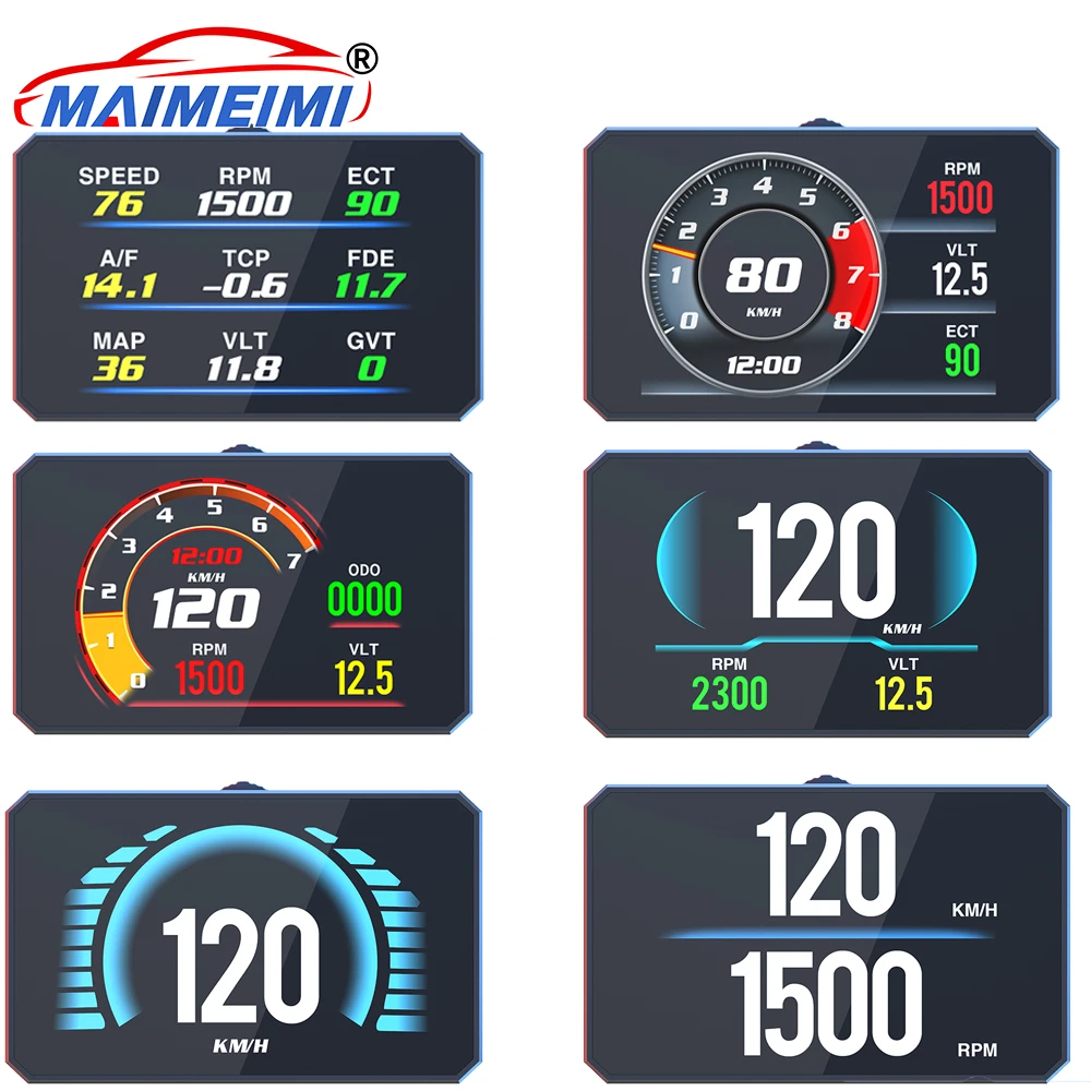 

OBD2 Smart Car HUD Turbo Gauge Проекционный дисплей Автомобильный спидометр и одометр Цифровая приборная панель бортового компьютера