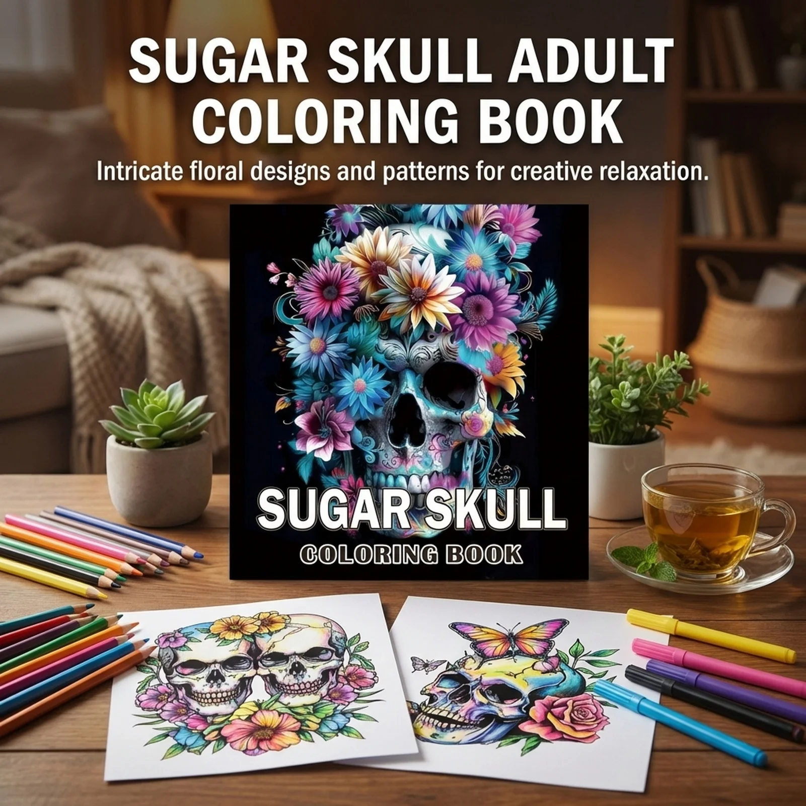 Adult Coloring Books Skull Demon Theme 24 Pages Art Therapy Relaxation Stress Relief Halloween Decor