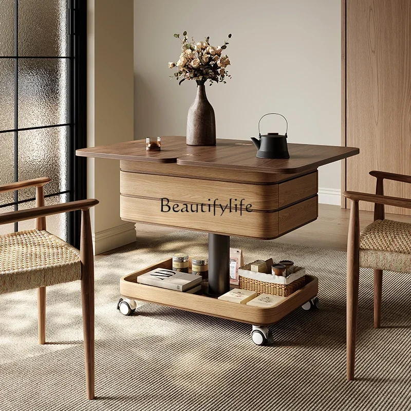 

Z.-*Multi functional light luxury foldable home living room, movable small cart, solid wood antique style tea table
