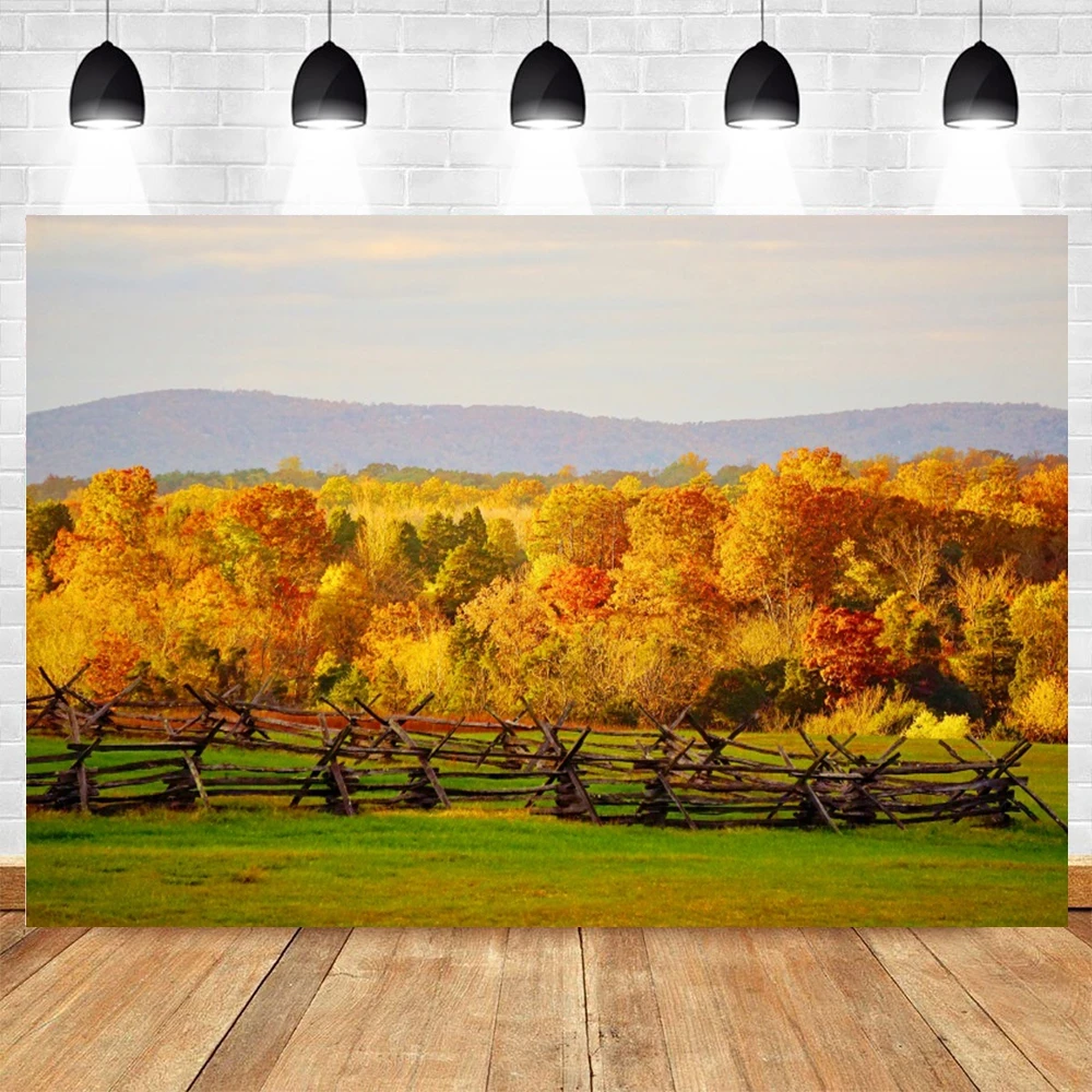 Autumn Nature Scenery Backdrop Mountain River Maple Forest Birthday Party Photography Background Wall Decor Photo Studio Props