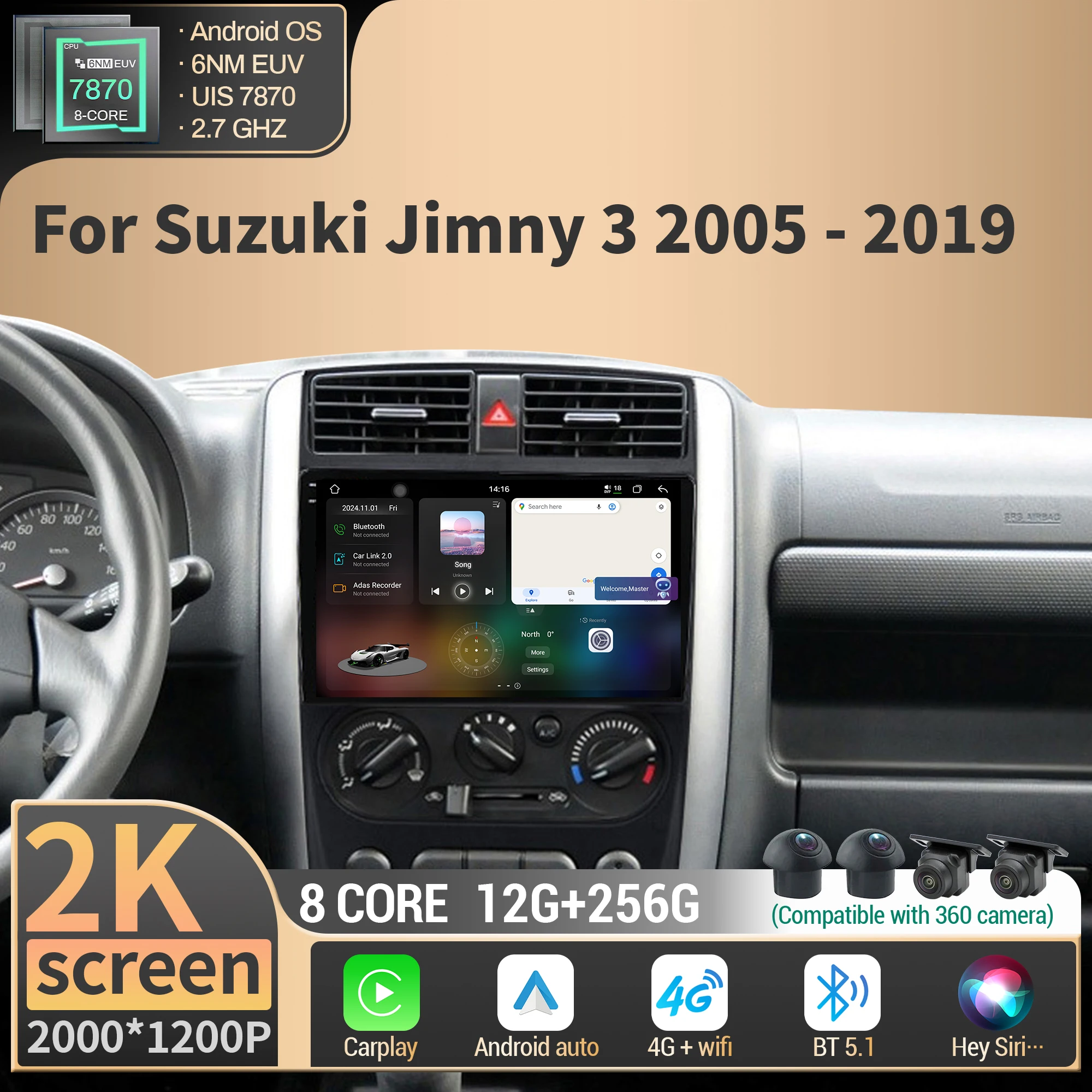 

For Suzuki Jimny 3 2005 2006 2007 2008 2009 2010 2011 2012-2019 Car Radio Multimedia Wireless CarPlay CPU 7870 Head Unit Screen