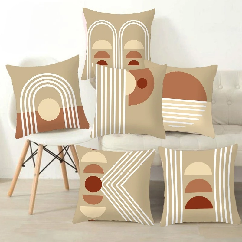 Simple geometric abstract patterns throw pillow cover with short plush print for living room sofa decoration cushion cover