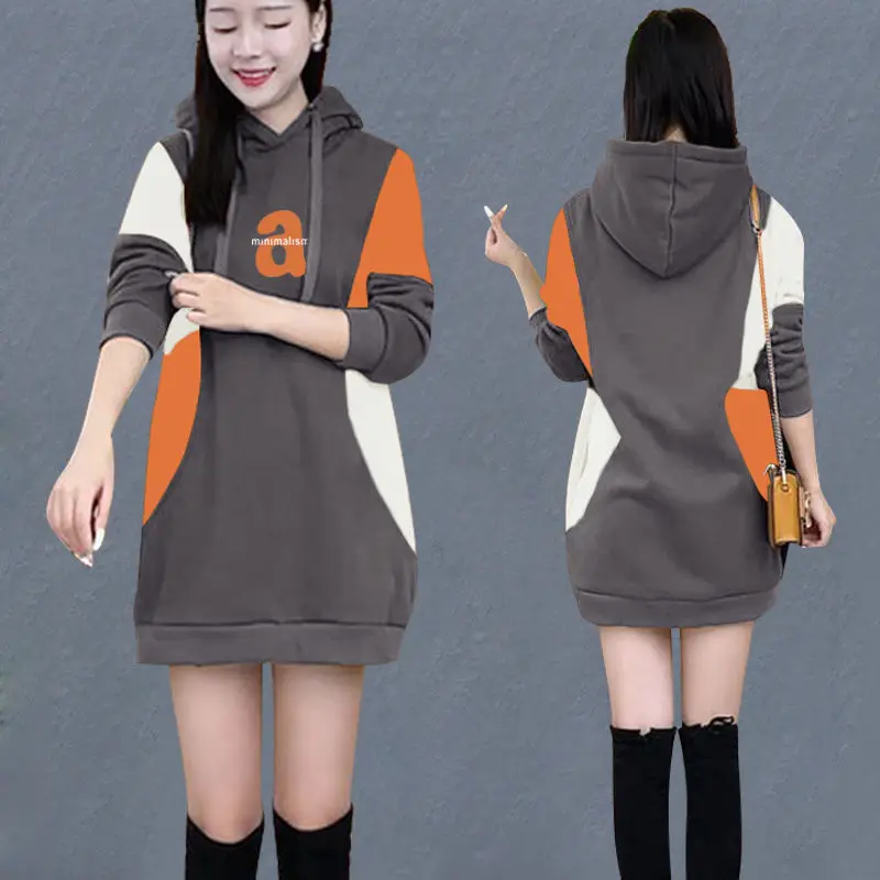 Fashion Printed Spliced Color Hooded Sweatshirts Female Clothing 2023 Autumn Winter Loose Casual Tops All-match Sweatshirts