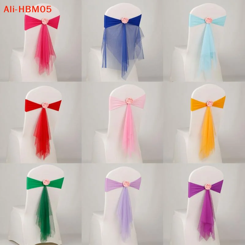 (HB05)1pc Organza Chair Sash Flower Spandex Organza Chair Decoration Wedding Party Festival Chair Covers And Bows For Christmas