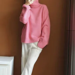 2022 Winter New Female Turtleneck Cashmere And Wool Sweater Women Loose Size Korean Tops Solid Color Thick Pullover Fashion