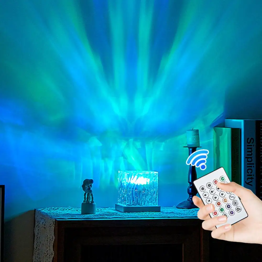 Ocean Wave Projector Lamp Northern Lights Projector Light 16 Colors Cube Atmosphere Light Acrylic LED Night Light for Game Rooms