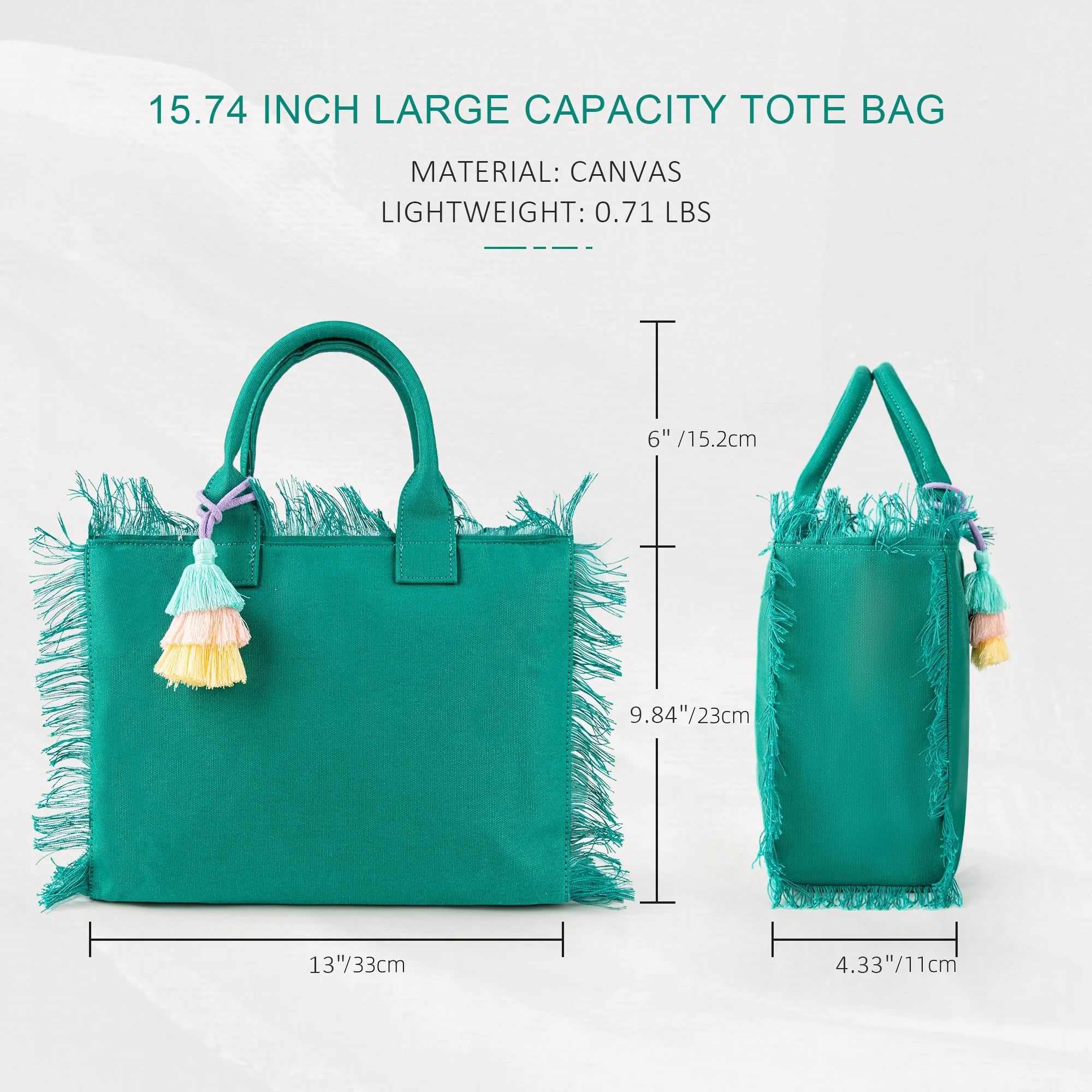 タッセル付き女性用キャンバストートバッグ、仕事、旅行、ビーチ - Women'S Bags For Work のレビューと価格