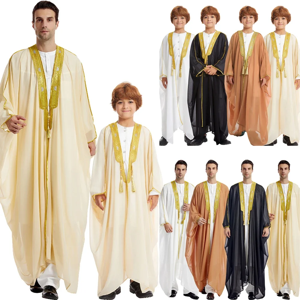 Ramadan Kimono Abaya aperto per vestiti di preghiera Uomo Ragazzo Kebaya Abito musulmano Turchia Arabo Islam Djellaba Robe Musulmane Jubba Thobe