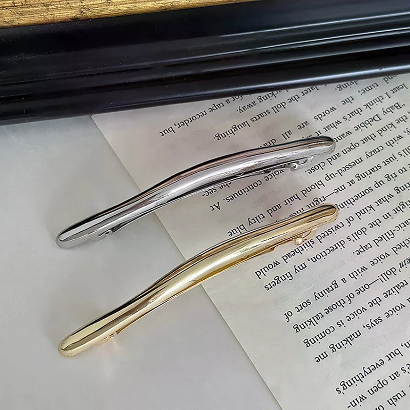 Metal Hairpin 11cm Golden Strip Long Barrettes Vintage Hair Clips Automatic Spring Clip Hairgrip Women Fashion Accessories