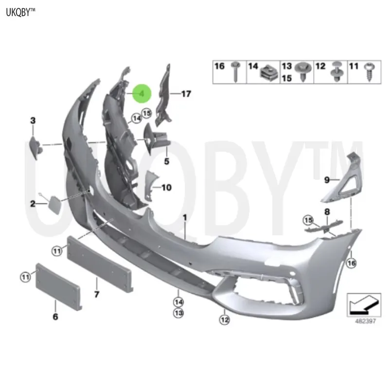 Headlight cleaning device cover, right positioning piece, left front fog lamp 51118061129 51118061130