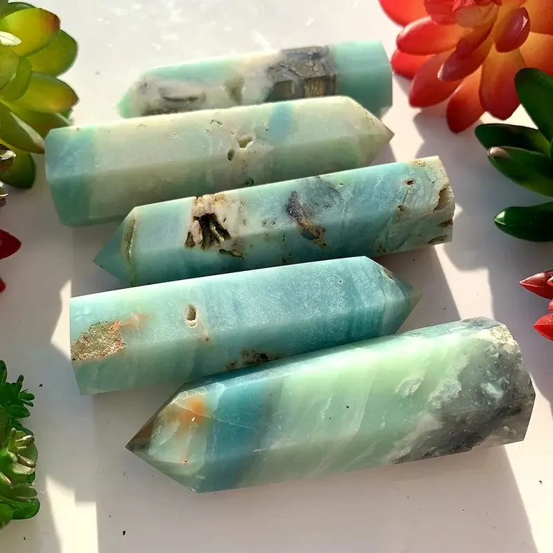  Natural Blue Amazonite Quartz Tower Crystals Point Sky Blue Crystals Wand Crystal Healing Stone