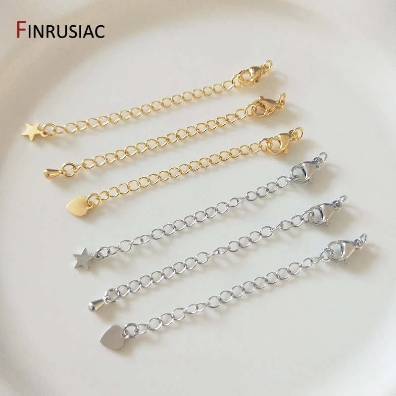 Wholesale 18K Gold Plated Star Heart Brass Lobster Clasps 75mm Tail Extender Connector Chains DIY Jewelry Making Accessories