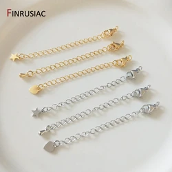 18K 금 도금 스타 하트 황동 랍스터 걸쇠, 75mm 테일 익스텐더 커넥터 체인, DIY 쥬얼리 제작 액세서리, 도매