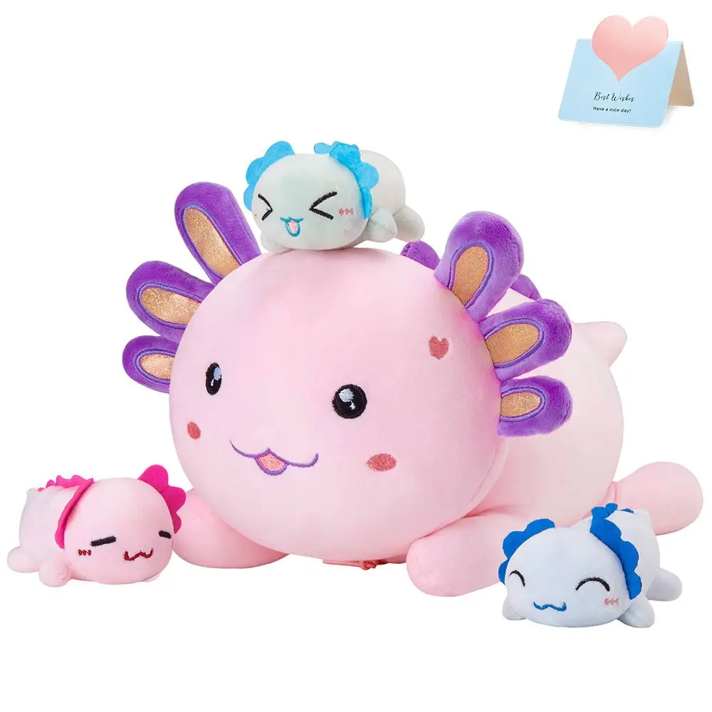 Almohada de peluche Axolotl para padres e hijos, juguetes Kawaii de animales lindos, juguetes de algodón PP, regalos de nacimiento para niños, 4 piezas por juego