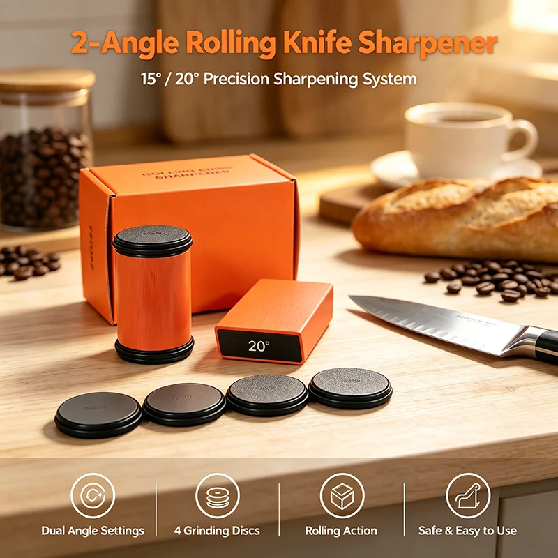 15/20° Rolling Knife Sharpener Set Diamond Grinding Disc Jade Fine Sharpening Non-slip Base Kitchen Chef Sharpening System Boxed