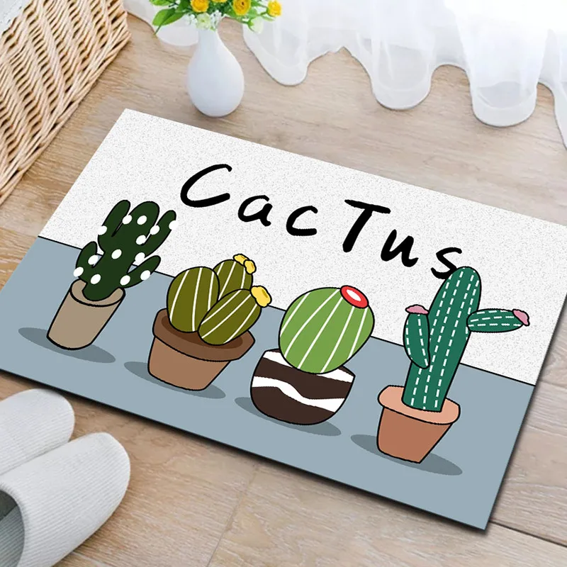 Green Potted Printed Carpet With Simple Lines Kitchen Carpet Bathroom Entrance Mat Bathroom Mat Anti-slip  Water Absorbing Mat