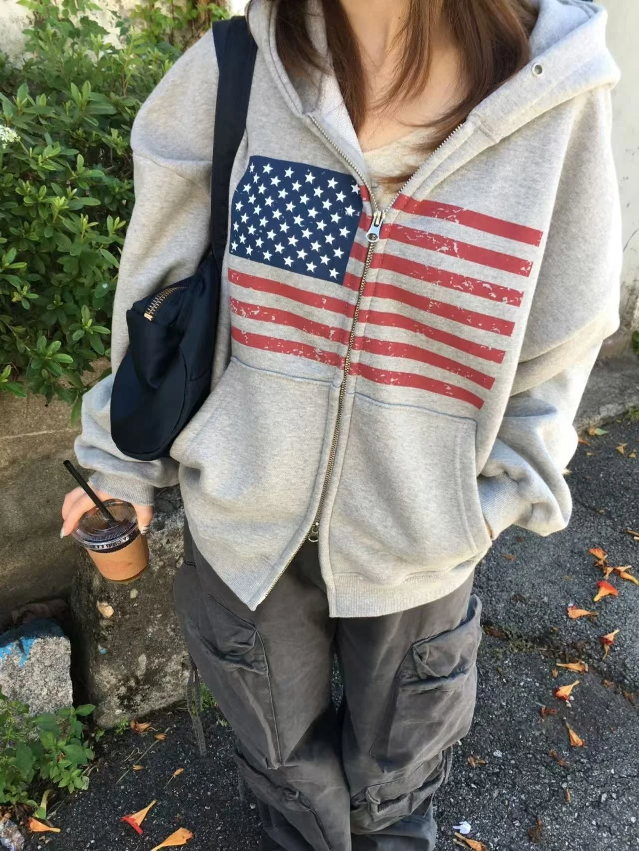 

Ретро-куртка в американском уличном стиле, свободного кроя, на молнии, повседневная, женская, для поездок на работу, с длинными рукавами, с капюшоном